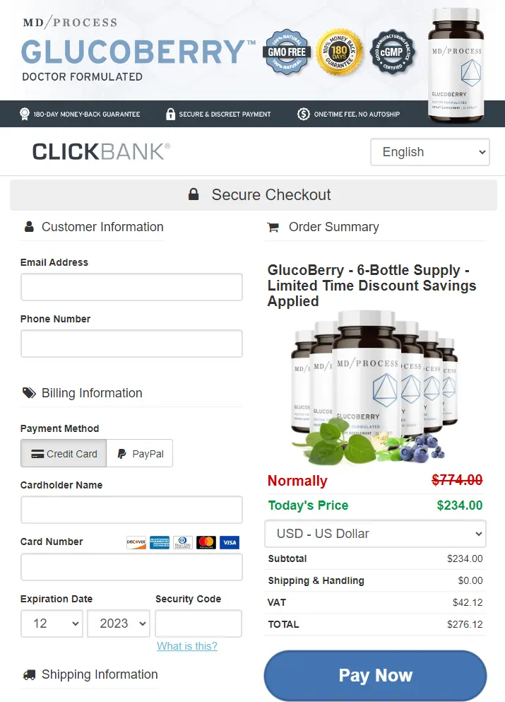 GlucoBerry order page to buy glucoberry